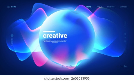 An abstract digital composition showcases a glowing sphere surrounded by dynamic, colorful waves. The overall effect creates a sense of creativity and modernity in design.