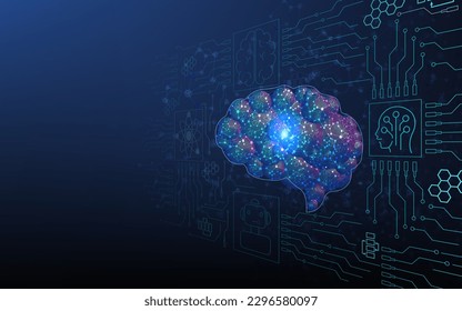 Abstract digital conceptual technology background of Artificial Intelligence(AI) with Digital Brain future technology, Assistant Robot, Machine learning.  Vector Illustration eps10