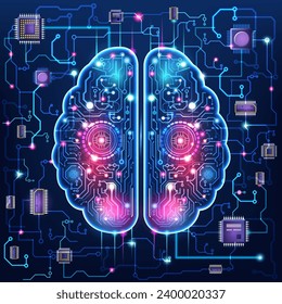 Abstract digital conceptual technology background of Artificial Intelligence(AI) with Digital Brain future technology, Assistant Robot, Machine learning.  Vector Illustration eps10