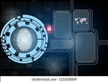 Abstract Digital Conceptual Technology Security Background And Finger Print Scanning For Unlock Data With Text Box Space.
