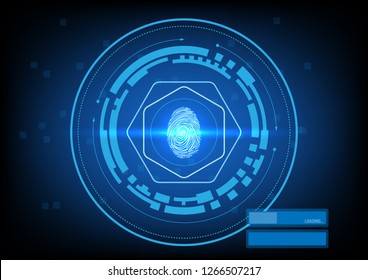 Abstract Digital Conceptual Technology Security Interface Background And Finger Print Scanning For Unlock Data With Text Box Space.
