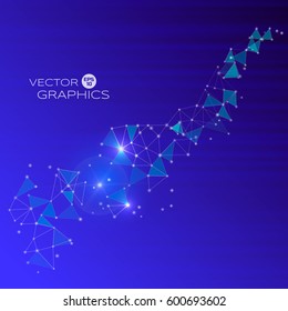 Abstract digital connection design illustration consists of polygons, particles and gradient lines. Vector background for technological, science presentation.