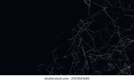 Abstract digital connection, made of dots and lines. Technology background. Network connection structure. Digital background. Black and white polygonal space. 3D vector illustration.