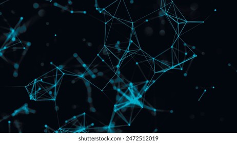 Abstract digital connection moving dots and lines. Technology background. Network connection structure. Digital background. Colored polygonal space. 3D vector illustration.