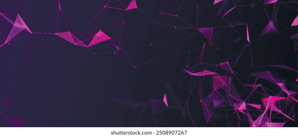 Conexión digital Abstractas moviendo puntos y líneas. Tecnología de fondo. Estructura de conexión de red. Espacio poligonal coloreado. Efecto plexo. Pantalla panorámica 3d. Ilustración vectorial.