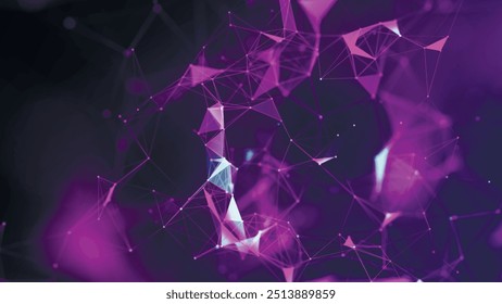Abstract digital connection moving dots and lines. Technology background. Network connection structure. Colored polygonal space. Plexus effect. Vector illustration.