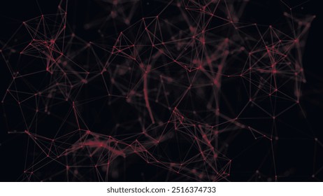 Abstract digital connection moving dots and lines. Technology background. Network connection structure. Colored polygonal space. Plexus effect. Vector illustration.