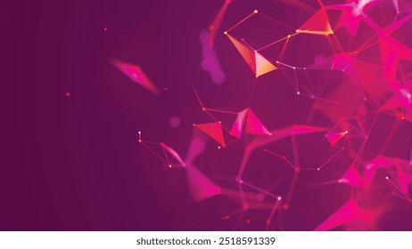 Abstract digital connection moving dots and lines. Technology background. Network connection structure. Colored polygonal space. Plexus effect. Vector illustration.