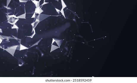 Abstrato conexão digital movendo pontos e linhas. Histórico tecnológico. Estrutura de conexão de rede. Espaço poligonal colorido. Efeito plexo. Ilustração vetorial.