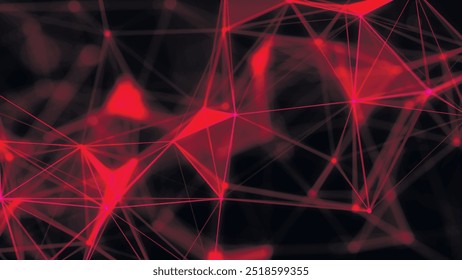 Abstract digital connection moving dots and lines. Technology background. Network connection structure. Colored polygonal space. Plexus effect. Vector illustration.