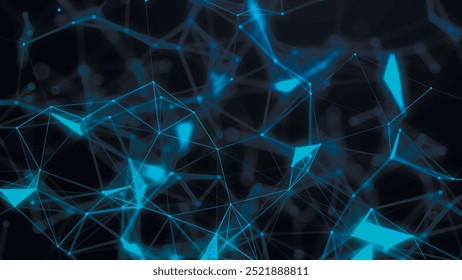 Abstract digital connection moving dots and lines. Technology background. Network connection structure. Colored polygonal space. Plexus effect. Vector illustration.