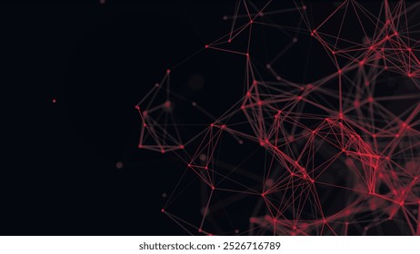 Abstract digital connection moving dots and lines. Technology background. Network connection structure. Colored polygonal space. Plexus effect. Vector illustration.