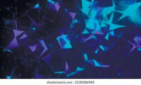 Abstract digital connection moving dots and lines. Technology background. Network connection structure. Colored polygonal space. Plexus effect. Vector illustration.