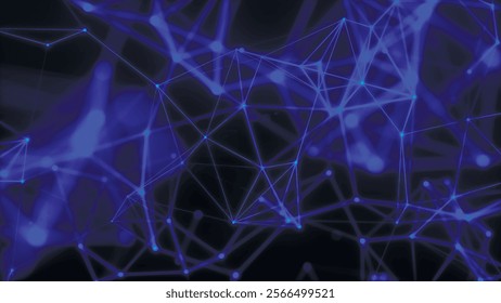 Abstract digital connection moving dots and lines. Technology background. Network connection structure. Colored polygonal space. Plexus effect. Vector illustration.