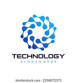 Abstract digital connection technology logo. line art and dot style. Simple high tech design. Modern vector icon.