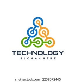 Abstract digital connection technology logo. line art and dot style. Simple high tech design. Modern vector icon.