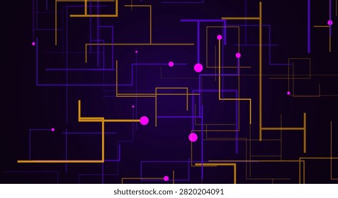 Abstract digital connectivity wallpaper featuring crossing straight lines and bright nodes, vibrant purple and gold color theme.