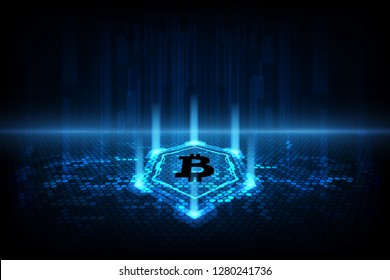 Abstract digital currency bitcoin with  blockchain , vector illustration