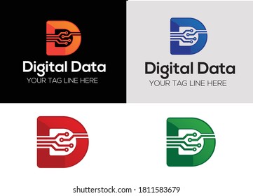 Abstract digital data d letter modern technology minimalist branding logo design