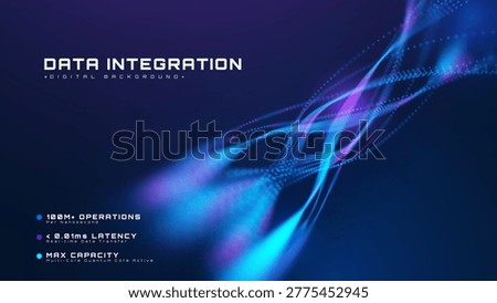 Abstract digital data integration background with blue glow wave. Future science poster and fast internet stream line.