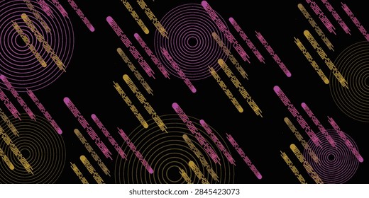 Abstract digital data stream with colorful lines and circles on black background, representing technology and information flow.