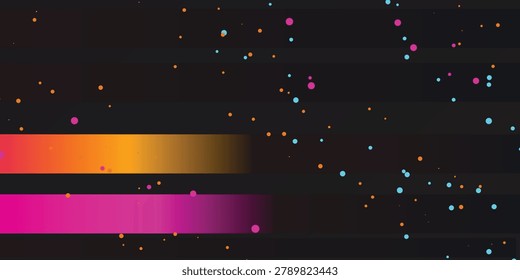 Abstract digital data visualization with colorful dots and horizontal bars on dark background