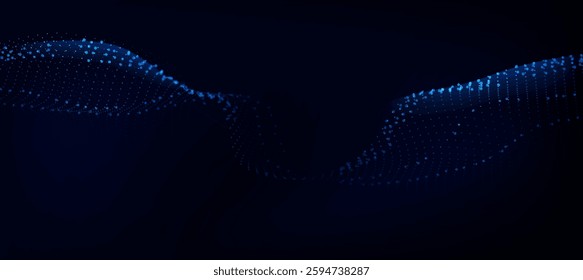 Abstract digital data wave glowing particle blue light, Data science concept tech banner, corporate business presentation