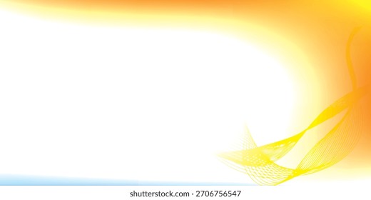 Un diseño digital abstracto con un espacio blanco brillante enmarcado por cálidos Gradientes naranjas y amarillos. Un elemento ondulatorio amarillo semitransparente que fluye añade movimiento dinámico.