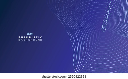 Abstract Digital Dot Flowing Wave Particles Background. Futuristic Geometric Technology Line Wave Halftone Dotted Background Concept For Science, Music Cover, Website, Header, Presentation, Banner
