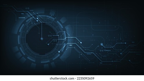 Abstract Digital electric circuit circle background.Image electric circuit on dark blue background.High tech circuit board connection system concept.