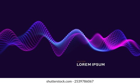 Abstract Digital EQ Equalizer. Sound Wave Design Element. Speaking Sound Wave Vector Illustration. Artificial Intelligence AI Assistant Voice Visualization 3D Particles Bokeh DoF Effect.