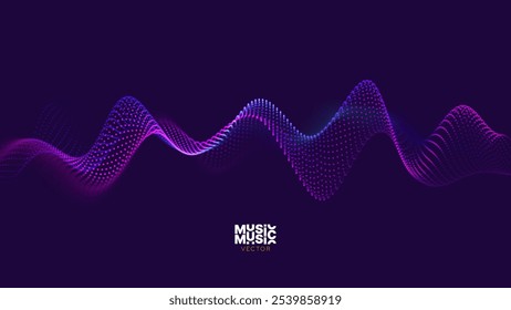 Abstract Digital EQ Equalizer. Sound Wave Design Element. Speaking Sound Wave Vector Illustration. Artificial Intelligence AI Assistant Voice Visualization 3D Particles Bokeh DoF Effect.