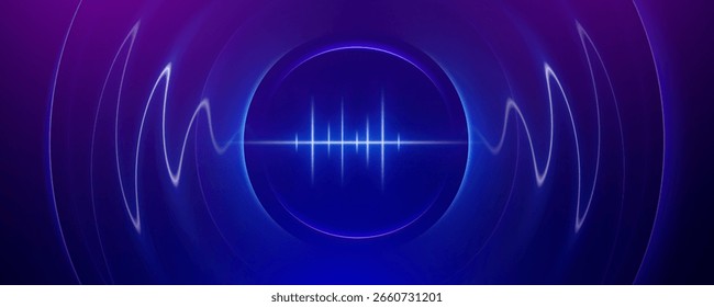 Abstract digital equalizer with sound waves and glowing circles