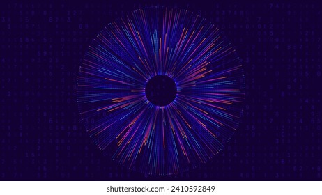 Abstract Digital Eye. Data Network and Cyber Security Technology Background. Futuristic Virtual Cyberspace and Internet Surveillance. Digital Eye Computer Vision or Safety Scanner. Vector Illustration