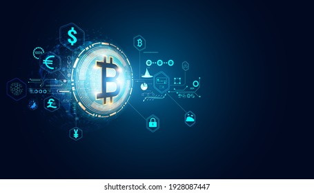 Abstract digital finance in the online world. Bitcoin. Various transactions. Nationwide currency Investing in bitcoins Online transactions Online transactions On the background.