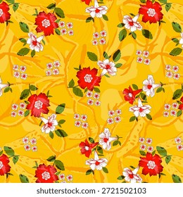 Abstract digital flower design featuring vibrant colors and flowing shapes, ideal for fabric printing, fashion textiles, wallpapers, and seamless surface patterns worldwide use.