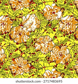 Abstractas diseño de flores digitales con colores vibrantes y Formas fluidas, perfecto para la impresión de telas, textiles de moda, decoración del hogar, patrones sin costuras y diseños de superficies creativas modernas.