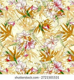 Abstractas diseño de flores digitales con colores vibrantes, Formas fluidas y estilo artístico moderno, perfecto para la impresión de telas, textiles de moda, Fondos de pantalla y patrones sin costuras.