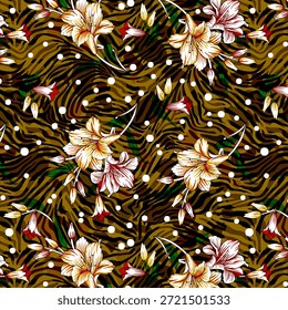 Design de flor digital abstrato com cores vibrantes, formas fluidas e estilo artístico moderno, perfeito para impressão de tecidos, têxteis de moda, papéis de parede e padrões sem costura.