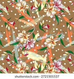 Abstract digital flower design with vibrant colors, flowing shapes, and modern artistic style, perfect for fabric printing, fashion textiles, wallpapers, and seamless patterns.