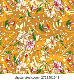 Abstract digital flower design with vibrant colors, flowing shapes, and modern artistic style, perfect for fabric printing, fashion textiles, wallpapers, and seamless patterns.