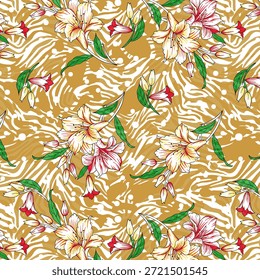 Abstractas diseño de flores digitales con colores vibrantes, Formas fluidas y estilo artístico moderno, perfecto para la impresión de telas, textiles de moda, Fondos de pantalla y patrones sin costuras.