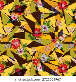 Abstract digital flower design with vibrant colors, flowing shapes, and modern artistic style, perfect for fabric printing, fashion textiles, wallpapers, seamless patterns applications.