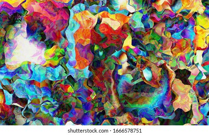 Abstract digital frame artistic vector texture. Multicolored wavy pattern overlapping gradient  filtered shapes. Vibrant light effect stained glass window or cubism art painting. Book cover template.