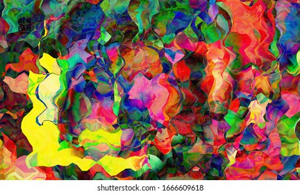 Textura vectorial artística de cuadro digital abstracta.Patrón ondulado multicolor que se solapa con formas filtradas degradadas. Vibrante efecto luz vidriera o pintura arte cubismo. Plantilla de portada del libro.
