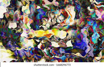 Abstract digital frame artistic vector texture. Multicolored wavy pattern overlapping gradient  filtered shapes. Vibrant light effect stained glass window or cubism art painting. Book cover template.