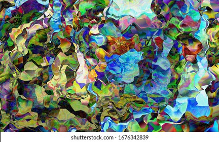 Textura vectorial artística de cuadro digital abstracta.Patrón ondulado multicolor que se solapa con formas filtradas degradadas. Vibrante efecto luz vidriera o pintura arte cubismo. Plantilla de portada del libro.