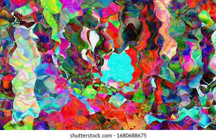 Textura vectorial artística de cuadro digital abstracta.Patrón ondulado multicolor que se solapa con formas filtradas degradadas. Vibrante efecto luz vidriera o pintura arte cubismo. Plantilla de portada del libro.