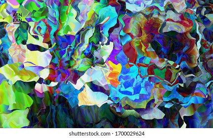 Abstract digital frame artistic vector texture. Multicolored wavy pattern overlapping gradient  filtered shapes. Vibrant light effect stained glass window or cubism art painting. Book cover template.