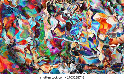 Abstract digital frame artistic vector texture. Multicolored wavy pattern overlapping gradient  filtered shapes. Vibrant light effect stained glass window or cubism art painting. Book cover template.